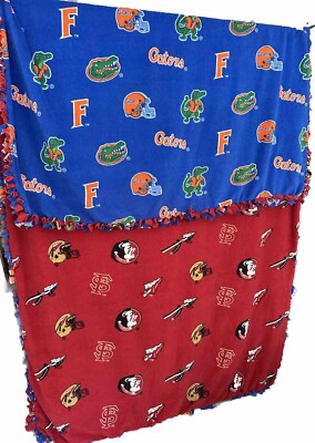Lg Custom Made Fleece Knotted Tied Blanket Florida Gators Seminoles Sports  Fan