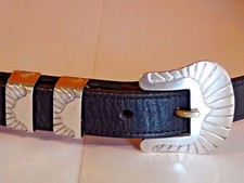 SIGNED " VOGT " STERLING SILVER BELT BUCKLE Keeper  Tip Belt SZ 34 Gently Worn