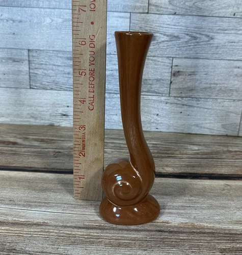 Vintage Frankoma Snail Flower Bud Vase #31 Brown Satin Glaze 6" Tall