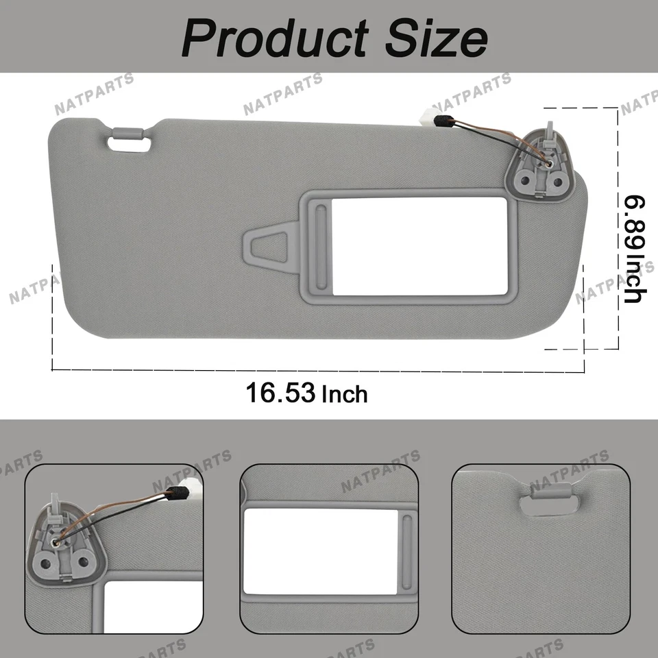 Pair Gray Side Sun Visor w/Light for Hyundai Santa Fe 2006-2012 852100W110J4 - Image 4 of 4