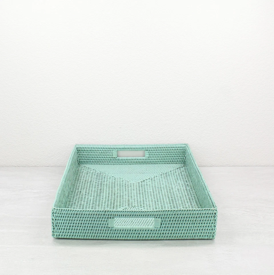 NEW Tight Woven Rectangle Rattan Tray for Luxury Homes- Extra Large, Sage Leaf - Image 4 of 4
