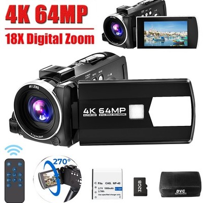 4K Videokamera 64MP Camcorder YouTube Vlogging Kamera mit 32GB 18X Digitalzoom