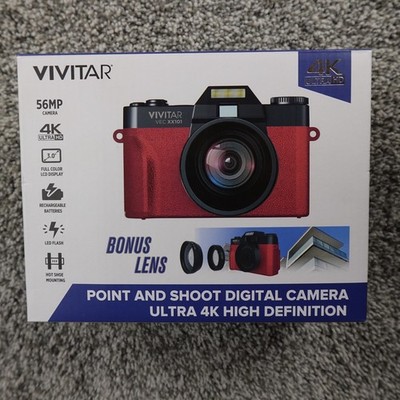 Vivitar VECXX101 4K Point Shoot Digital Camera Red 56MP 8X Zoom 3'' LCD Screen