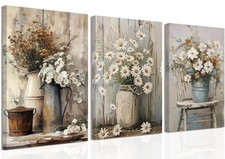 Rustic Farmhouse Floral Daisy Canvas Wall 16L"x12W" Daisy canvas Wrapped Canvas
