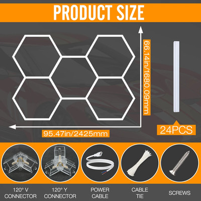 3-Color Dimmable Hexagon Garage Light 3000-4000-6500K for Workshop Gym Barber Ho