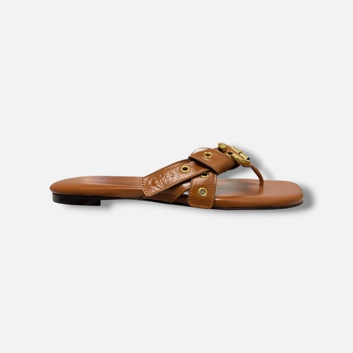 Chloé Women's Brown Mae Leather Buckle Thong Sandals Shoes Size EU:38 US:8