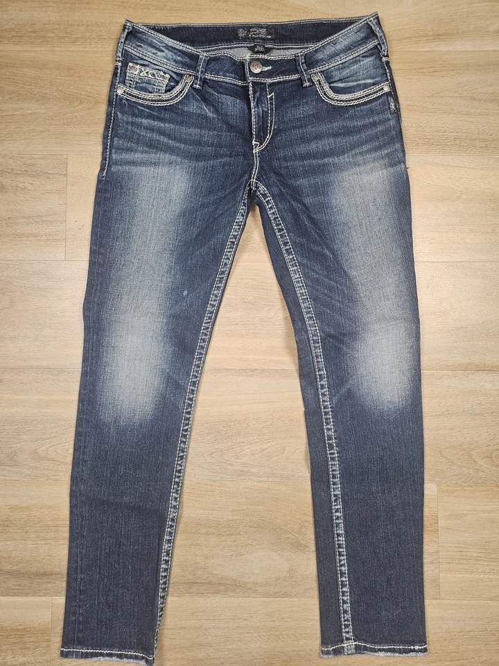 Y2K Bootcut Jeans Damen Gr.44/46 Silver Jeans Damen Blau Bestickt Slim Fit - Bild 3 von 4