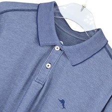 Tommy Bahama Mens XL Emfielder Polo Shirt Blue Heather Supima Cotton Blend Short