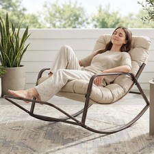 Rocking Lounge Chair Indoor Outdoor Reclining Lounger W/ Footrest  Cushion