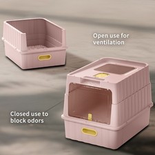 Extra Large Fully Enclosed Cat Litter Box, With Drawer Side and Top Entrance