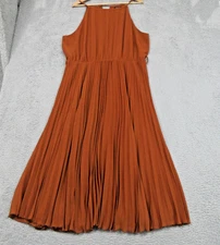 City Chic Dress Womens 18 Medium Rust Pleated Maxi Halter Lined Keyhole Back