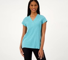 DENIM & CO Canyon Retreat Camisa Túnica Regular Alta-Baja Relajada Turquesa XS Nueva