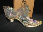 Fenton Hand Painted Iridescent Glass Shoe Figurine Floral Design 2005