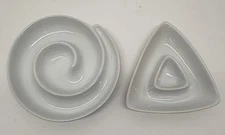 Lot Of 2 Chip And Dip Serving Dish, Spiral And Triangle Appetizer Serving Trays