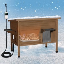Heated Outdoor Cat House with Heating Pad - Weatherproof Insulated Feral