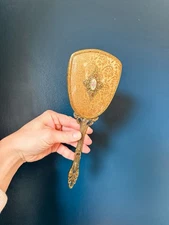 VTG Vanity Nylon Bristle Hair Brush Gold Ornate Victorian Hollywood Glam