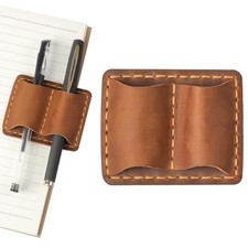 Leather Pen Holder for Notebooks and Journals - Double Pen Loop - Brown