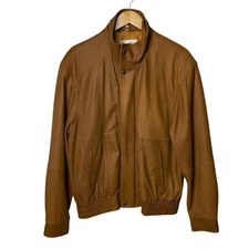Scully Genuine Leather Jacket Men’s M Cognac Brown Bomber Zip Snap Front Western