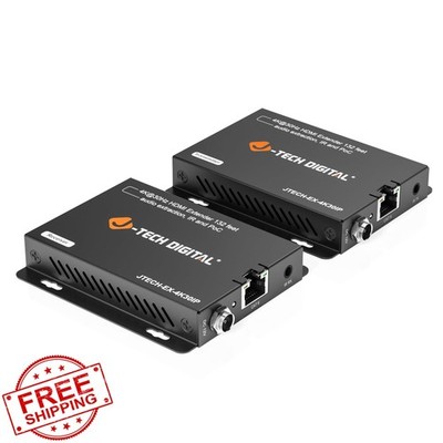J-Tech 4K HDMI Extender Over Ethernet Cat6/7, 132ft, Audio Out, IR, PoC