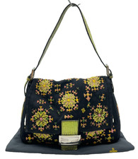 Auth Fendi Mamma Baguette Embroidered Nylon Black Hand Bag W/Dustbag SK120390