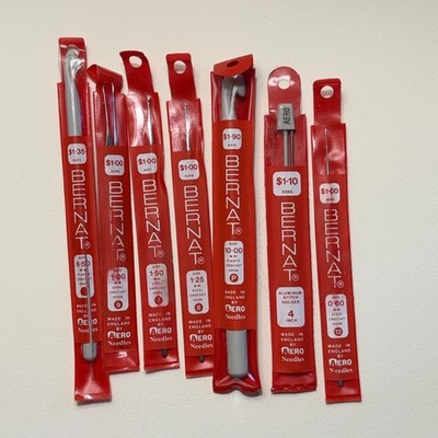 Vintage Lot of 6 Bernat Aero Steel Sizes .6 1- 0  Crochet Hooks