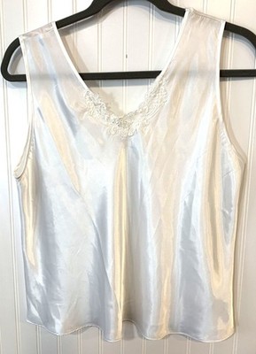 Secret Treasures 2XL White Satin Cami Tank Lace Trim Top Plus Size Camisole