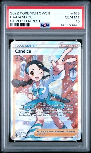 2022 POKEMON SWORD & SHIELD SILVER TEMPEST #189 FULL ART/CANDICE PSA 10