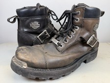 HARLEY DAVIDSON Brown Distressed Leather Steel Toe Motorcycle Boots MENS 10.5