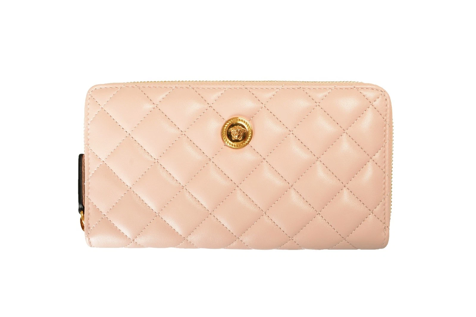 Versace — Versace Women's Soft Pink 100%Leather Gold Medusa Head Quilted Zip Around Wallet