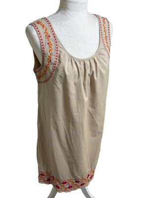 Calypso St. Barth for Target Embroidered Boho Dress ~M~Tan Cotton Shift Resort