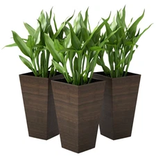Outsunny Set of 3 Tall Planters, 28" Outdoor Planter w/ Drainage Holes, Faux Woo