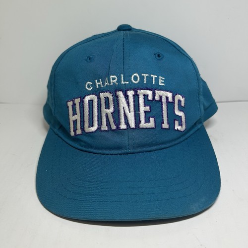 VINTAGE Charlotte Hornets Teal Purple Starter Snapback Arch Script OS