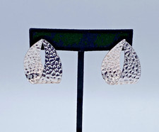 VTG Silver Tone Textured Open Teardrop Hoop Post Earrings 30 mm Tall NOS