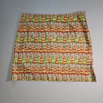 VTG Eric Casuals Beach Umbrella Cotton Mini Skirt- Orange Green Khaki- Sz 14