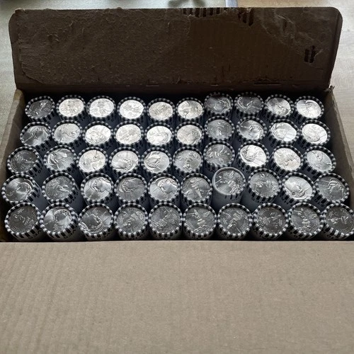 1776-2026 P Liberty Uncirc. Rolls Half Dollar Box, Bank Wrapped 50 Rolls.