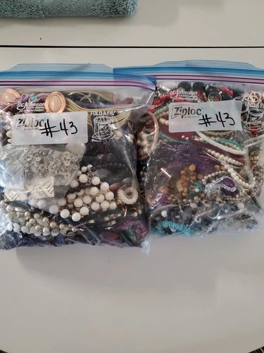 Lot 43 Misc Jewelry Vtg Costume Wearable Repairable Craft Mixed Materials 11 lbs