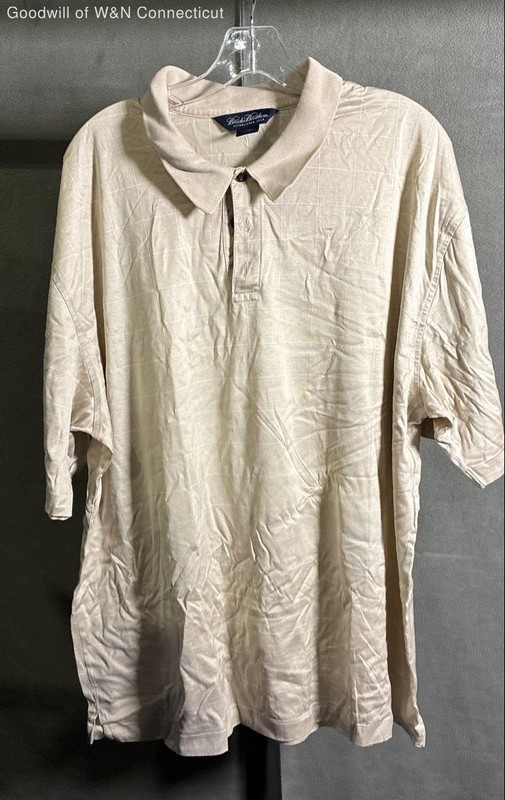 Brooks Brothers Men's Tan Cotton Grid Check Short Sleeve Polo Shirt Sz XXL