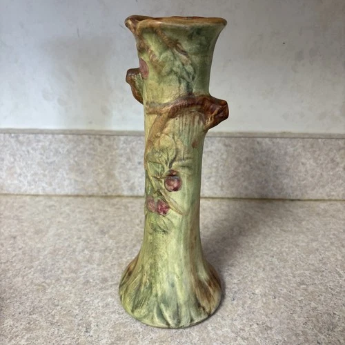 9 1/4" Antique Weller Tree Trunk Pottery Vase Vintage Woodcraft