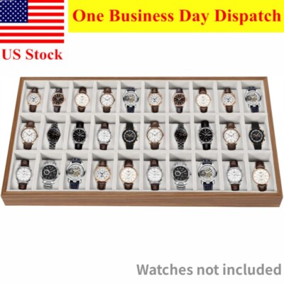 30 Slots Wood Watch Box Jewelry Storage Case Organizer Display Box Holder Tray