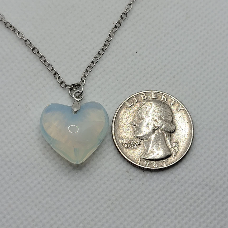 Opalite Heart Shaped Pendant Silver Tone Chain Necklace  - Image 4 of 4