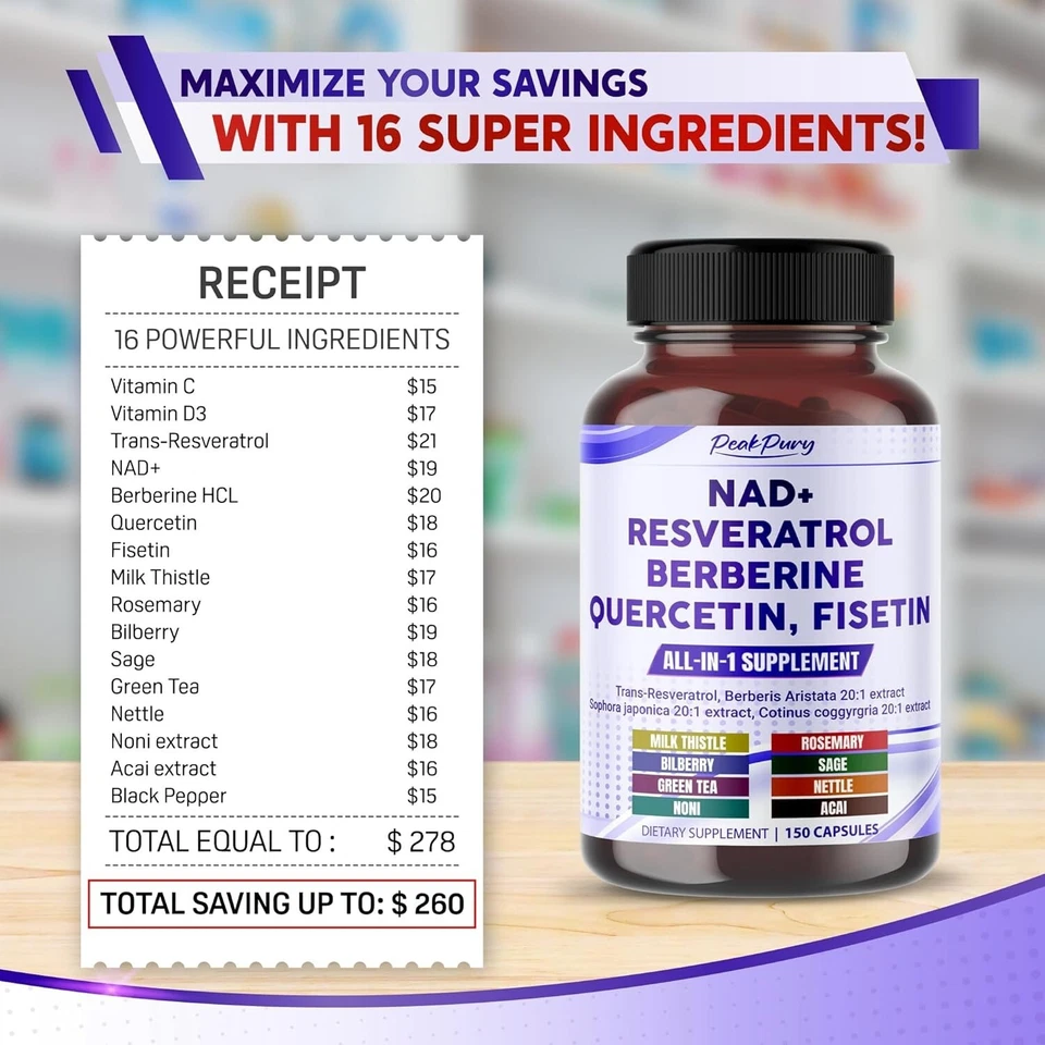 NAD+ Supplement for Anti-Aging Energy Focus & Nicotinamide Riboside Resveratrol - Image 4 of 4