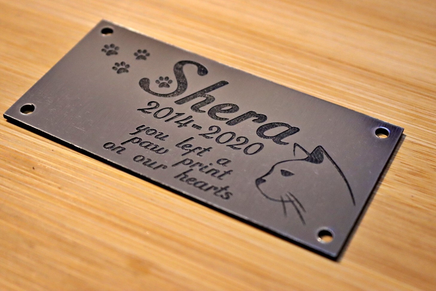 Engraved Sign, Cat Memorial Plaque in Silver or Gold Effect.APL