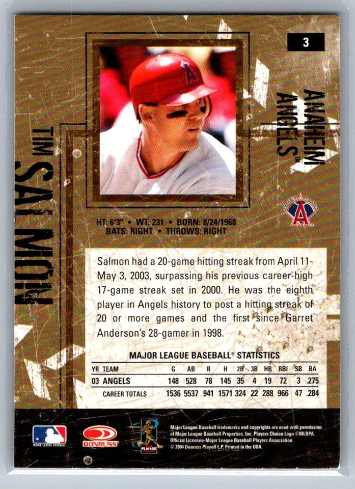 2004 Donruss Leather & Lumber #3 Tim Salmon Silver #/100 - Image 2 of 2