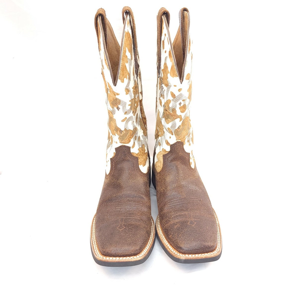 Ariat Tombstone Roughed Brown White Hair Cow Print Western Boots Size 9.5 Ariat Tombstone Roughed Brown White Hair Leather Western  main image 2