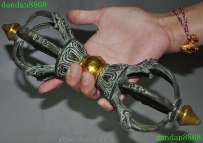 10'' Tibet Buddhism Bronze Gilt Tibetan Buddhist Dorje Vajra Phurpa Dagger Statue
