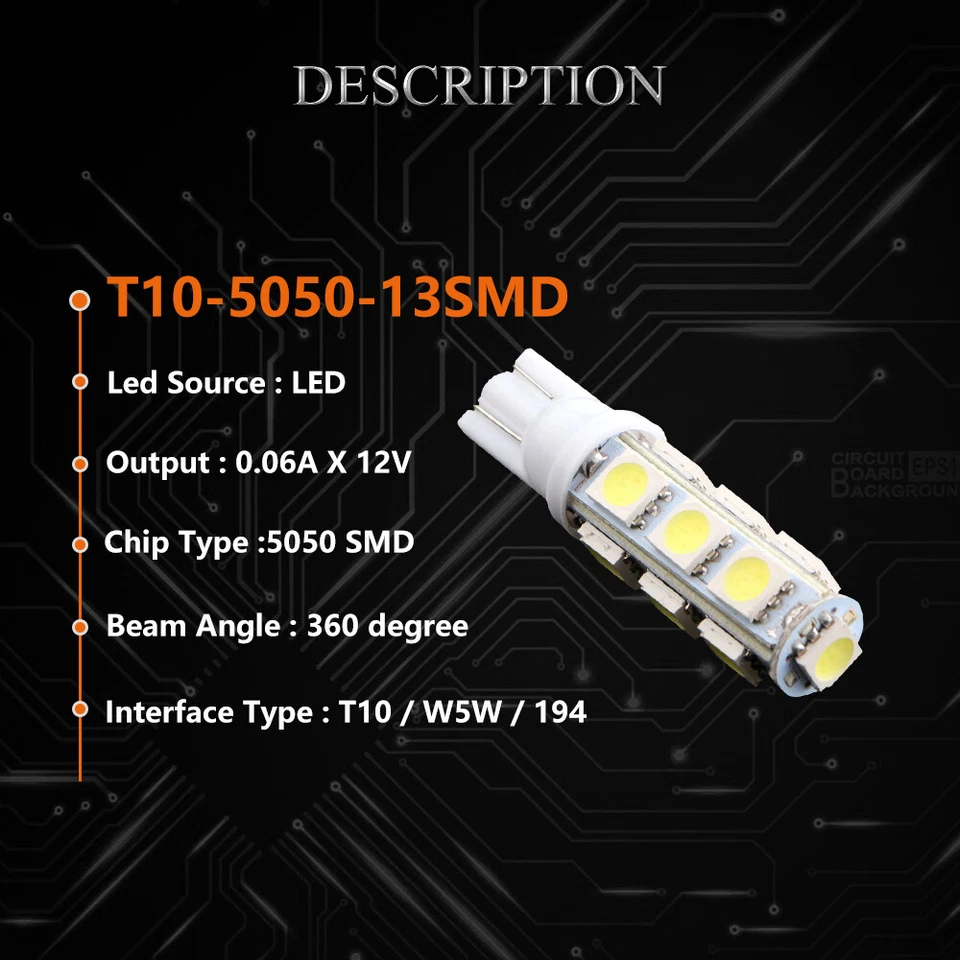 100Pcs 24V LED Bulbs T10 W5W 192 168 194 5050 13SMD Truck Lorry LED Light Lamps - Image 3 of 4