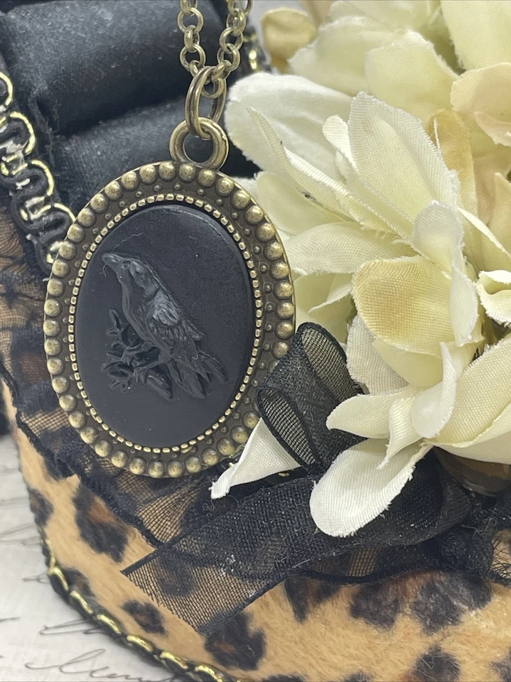 Black Crow Raven Gothic Steampunk Cameo Necklace Mens Womens Gift Wedding party - Image 2 of 4