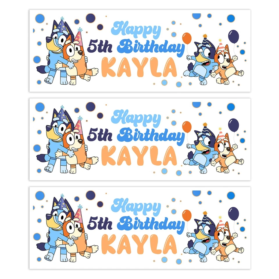 Personalised Bluey Kids Happy Birthday Party Name Banners Boys Girls