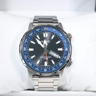 Casio Sports Blue Bezel Black Dial Stainless Steel Watch MTD-130D