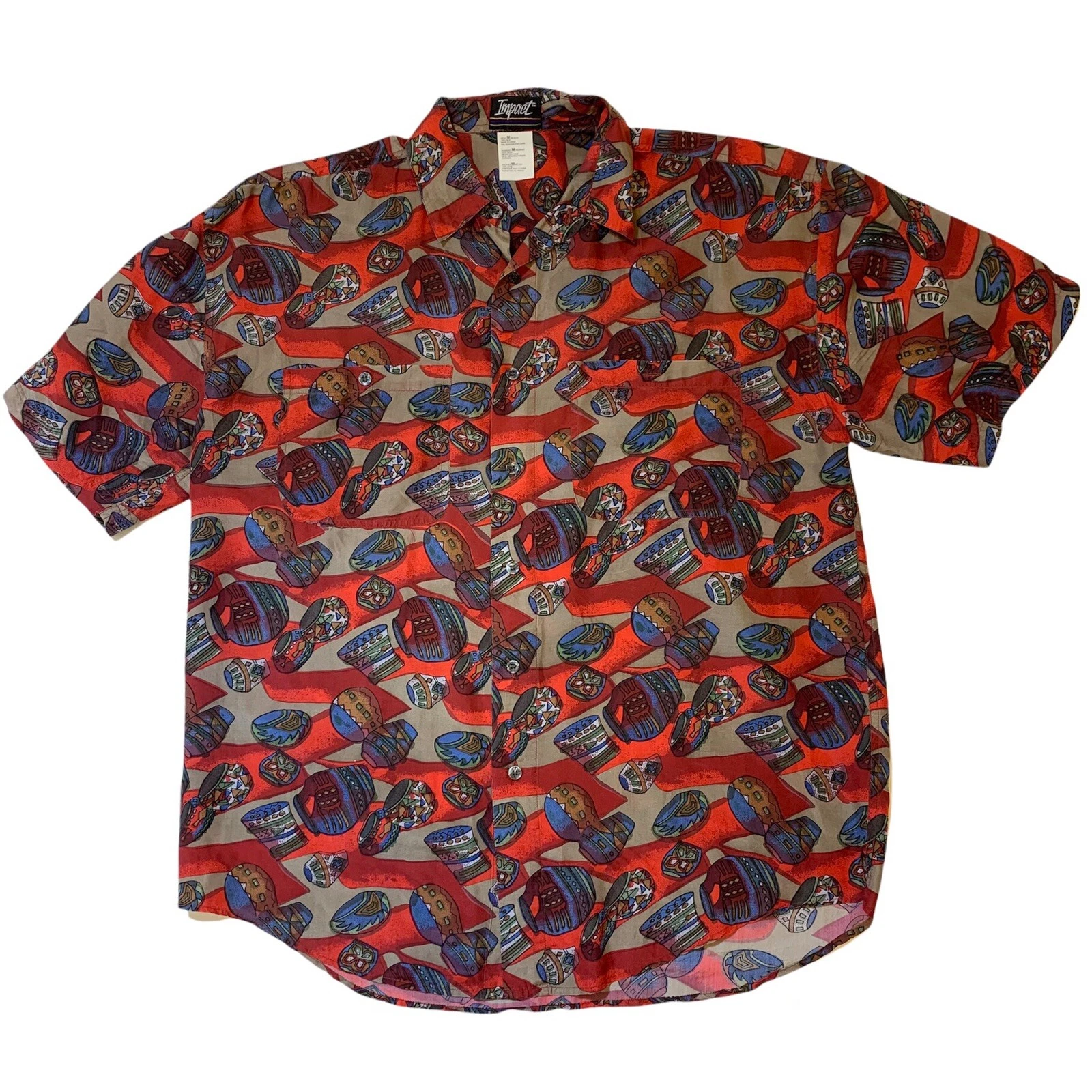 Impact 100% Silk Hawaiian Shirt Men's M/L, Short Sleeve, Relaxed Fit, Button-Up